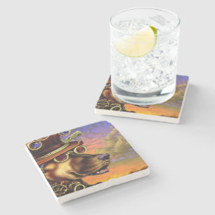 Porta-copo De Pedra Retrato de Cachorro Digital Steampunk