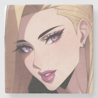 Porta-copo De Pedra Retrato de Garota Loira Glamourosa de Webtoon