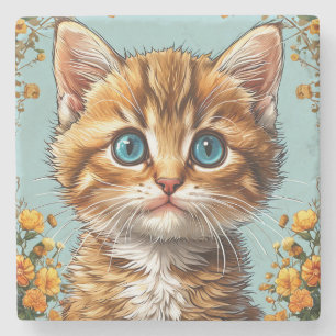 Porta-copo De Pedra Retrato de gatinho fofo