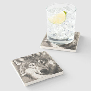 Porta-copo De Pedra Retrato de lobo