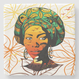 Porta-copo De Pedra Retrato de Mulher Africana com Sunset