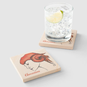 Porta-copo De Pedra Retrato de mulher com cabelo laranja em arte pop