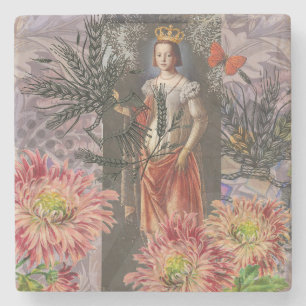 Porta-copo De Pedra Retrato de Mulher de Virgem Antigo Colorido Rico