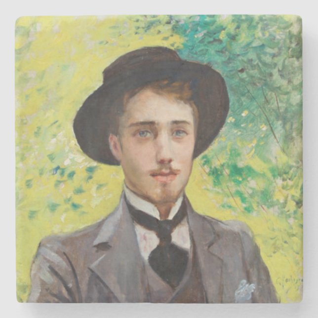 Porta-copo De Pedra Retrato de um Jovem (por Georges Rochegrosse) (Frente)