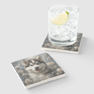 Porta-copo De Pedra Retratos de Raças de Cães Flor 7
