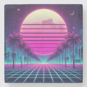 Porta-copo De Pedra retrô, 80 anos lua neon/palmas