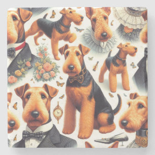 Porta-copo De Pedra Retro Airedale Terrier sem costura