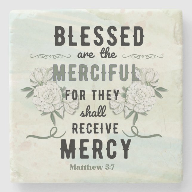 Porta-copo De Pedra Retro Matthew 5:7 Verso da Bíblia (Frente)