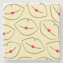 Porta-copo De Pedra Retro Minimalist Line Art Lips Sunshine Yellow
