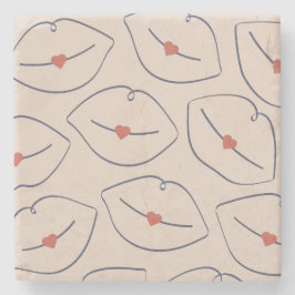 Porta-copo De Pedra Retro Minimalist Line Art Lips Terracotta Red