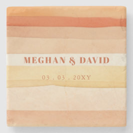 Porta-copo De Pedra Retro Watercolor Stripes Terracotta Orange Casamen