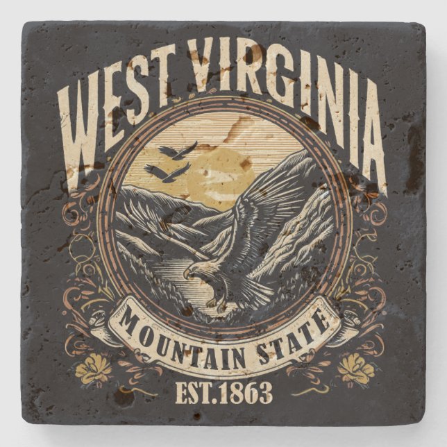 Porta-copo De Pedra Retro West Virginia (Frente)