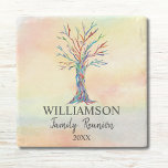 Porta-copo De Pedra Reunião da Família Árvore da Família<br><div class="desc">Estas coloridas Portas copos de Pedra da Reunião Familiar são decoradas com uma árvore genealógica mosaica nas cores do arco-íris num fundo de aquarela. Personalize-os com o seu nome de família e o ano. Eles fazem uma família excelente. Mosaico original e Watercolor © Michele Davies.</div>