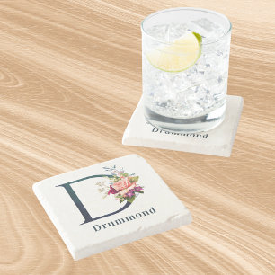 Porta-copo De Pedra Rico Floral Monograma - Letra D