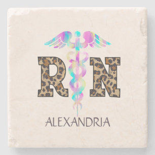 Porta-copo De Pedra "RN" em Leopard Print - Logotipo médico colorido