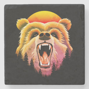 Porta-copo De Pedra Roaring Grizzly Bear Face