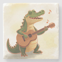 Porta-copo De Pedra Rockin’ Crocodile with Guitar – Fun Cartoon Animal