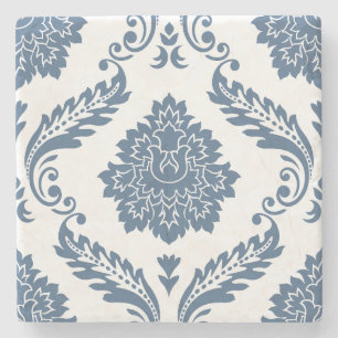 Porta-copo De Pedra Rococo Damask Padrão Grande Azul no Branco