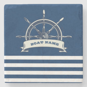 Porta-copo De Pedra Roda de Barco Náutico, Listras Azul-Marinho