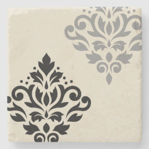 Porta-copo De Pedra Rolar Damask Art I Black Cinza Creme