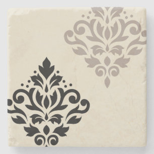 Porta-copo De Pedra Rolar Damask Art I Black Taupe Cream