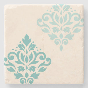 Porta-copo De Pedra Rolar Damask Art I Teals on Cream