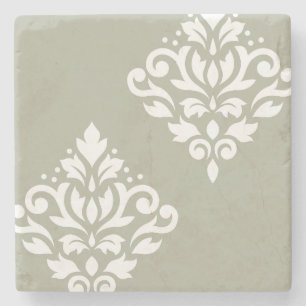 Porta-copo De Pedra Rolar Damask Art I White em Verde