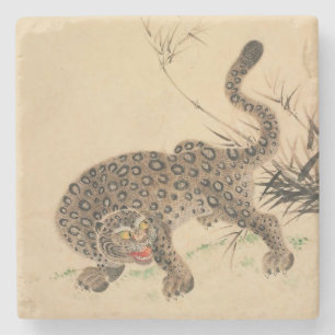 Porta-copo De Pedra Rolo de Leopardo Manchado Japonês Antigo