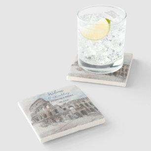 Porta-copo De Pedra Roma Itália Aquarela Conjunto de Pires para Casame