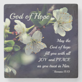Porta-copo De Pedra Romanos 15:13 Deus da Esperança Flores Brancas