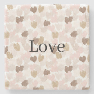 Porta-copo De Pedra Rosa Corado Corações Amor Creme