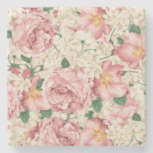 Porta-copo De Pedra Rosa de Watercolor Vintage e Padrão de Hydrangea