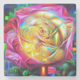 Porta-copo De Pedra Rosa do Arco-Íris Psicodélico