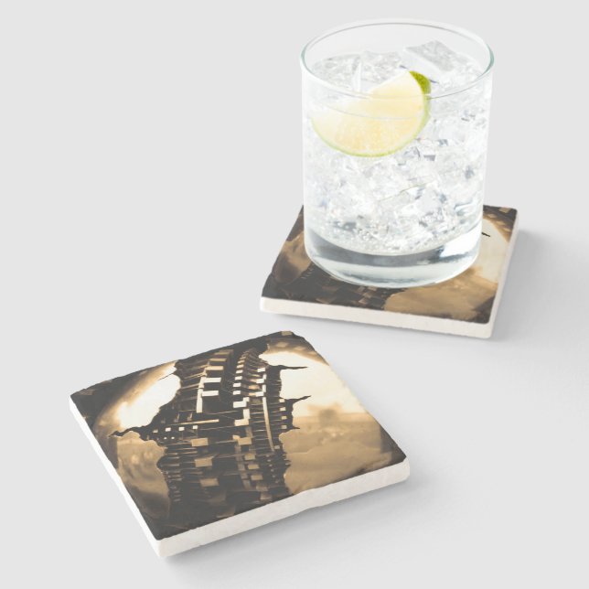 Porta-copo De Pedra Rosa Dourado Steampunk (Lateral)