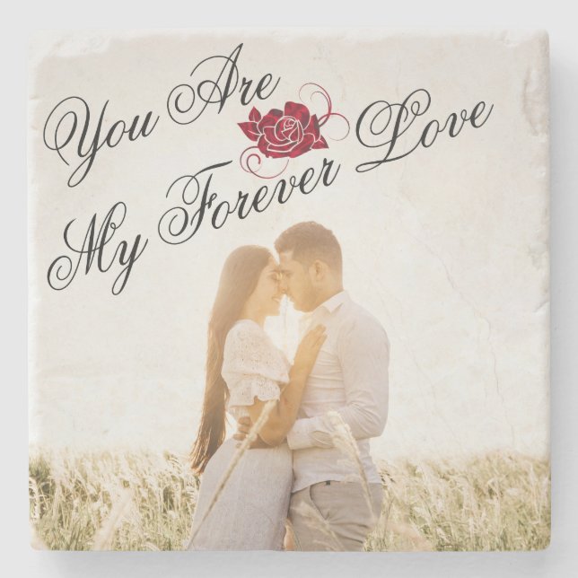Porta-copo De Pedra rosa vermelha "My Forever Love" (Frente)