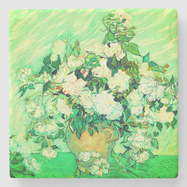 Porta-copo De Pedra Rosas Brancas de Van Gogh (Frente)