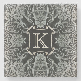 Porta-copo De Pedra Rosas De Vintagem E Lillies Em Monograma Preto