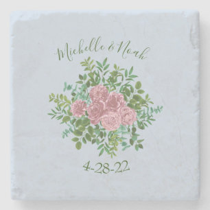 Porta-copo De Pedra Rosas Florais De Casamento Cor-De-Rosa Azul