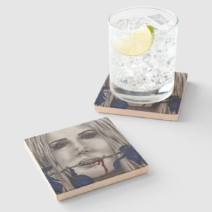 Porta-copo De Pedra Rosas Sangrentas Mulher Vampira Azul Retrato Arte