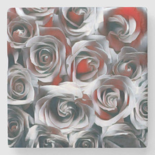 Porta-copo De Pedra Rosas vermelhas e Prata Preta de Pintura Moderna