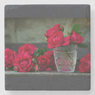Porta-copo De Pedra Rosas vermelhas Frescas