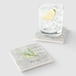 Porta-copo De Pedra Rosemary Herb Botanical Watercolor