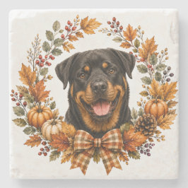 Porta-copo De Pedra Rottweiler Suporte de Copo com Coroa de Outono