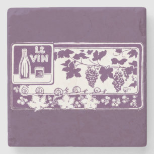 Porta-copo De Pedra Rótulo de Vinho Francês Antigo   Vinhedo Rústico