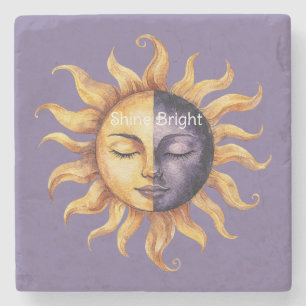 Porta-copo De Pedra Roxo Dourado Brilha Sol Radiante