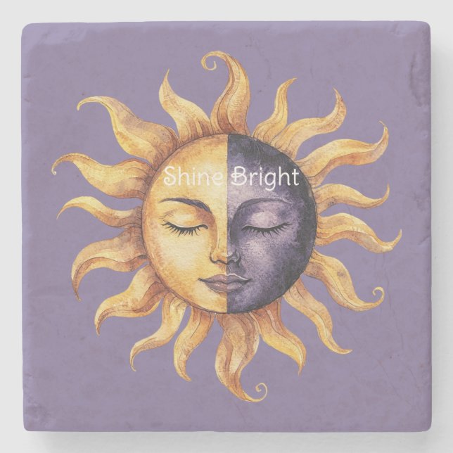 Porta-copo De Pedra Roxo Dourado Brilha Sol Radiante (Frente)