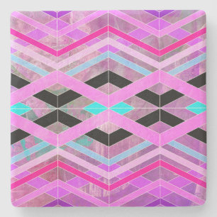 Porta-copo De Pedra Roxo Rosa e Geométrico Aquático Cruzando Listras