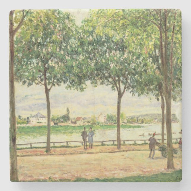 Porta-copo De Pedra Rua de Alfred Sisley | de árvores de castanha (Frente)