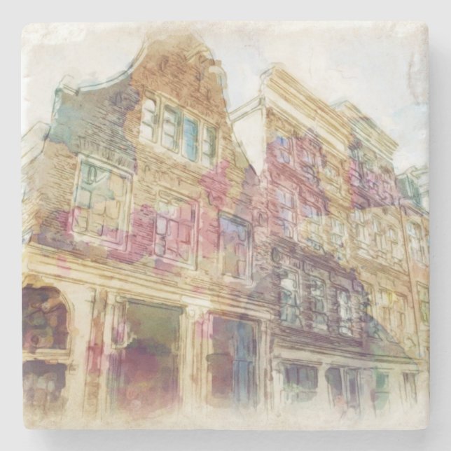 Porta-copo De Pedra Ruas de Amsterdão velha (Frente)