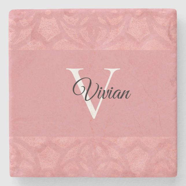 Porta-copo De Pedra Ruddy Pink Batik Name Monogrammed (Frente)